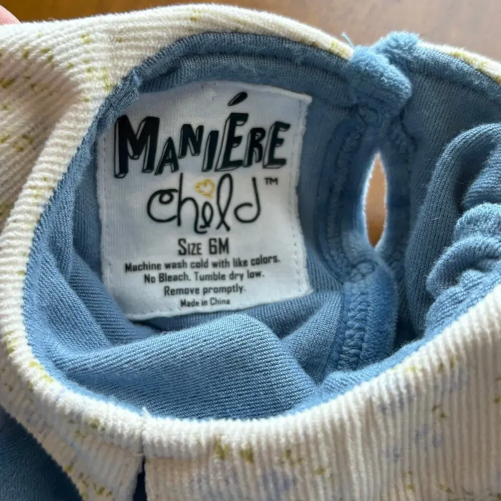 Manière Child Cornflower Blue Velour Peter Pan Collar Footed Sleeper Size 6M